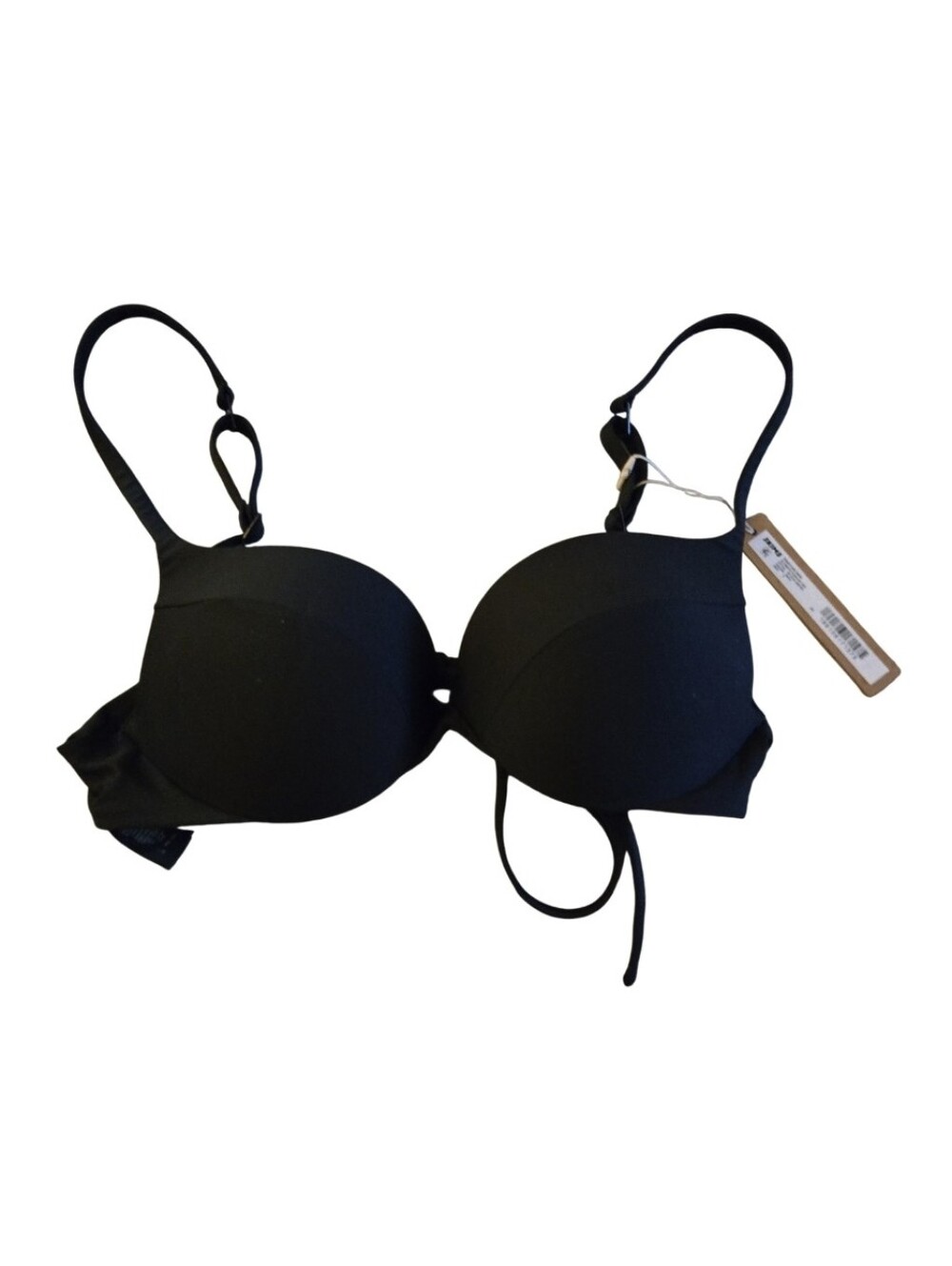 NWT SKIMS Signature Swim Ultimate Push Up Tie Back Bikini Top Onyx Black 2 XS